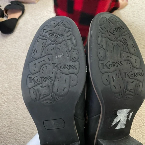 Korks Tea Black Leather Heeled Booties SZ 7.5 - Picture 6 of 9